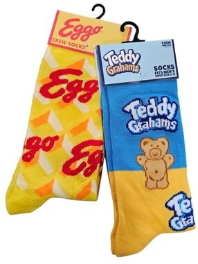 Men's Novelty Crew Socks - Eggo And Teddy Grahams Size 6-12, New